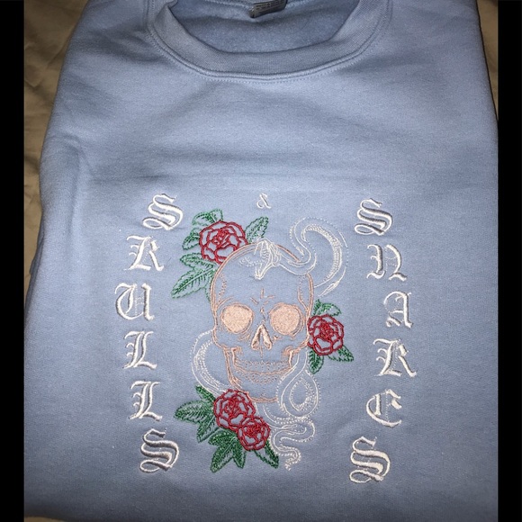 new Custom Embroidered crewneck, "SKULL & SNAKES - Picture 2 of 3